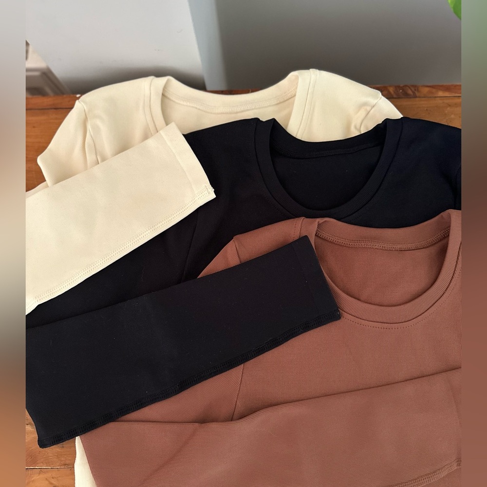 OQQ Cream, Black, and Brown Long Sleeve Top Bundle